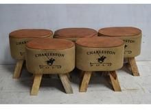 Wooden Legs Round Printed Stool