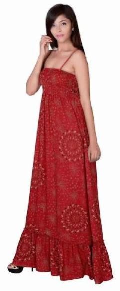 Women Rayon Red Partywear Maxi