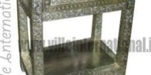 White Metal Embossed Bedside Table