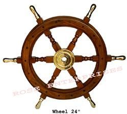 Wooden Ship Wheel W/Brass Handle