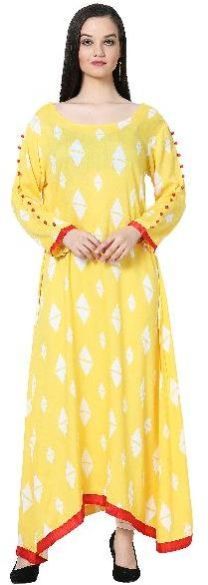 Designer Rayon Long Yellow Kurti