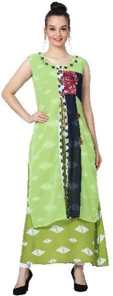 Button Work Designer Green Kurti
