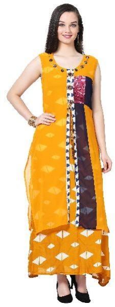 Button Work Designer Orange Kurti