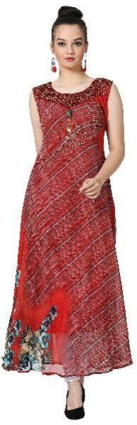 Swarovski Work Chiffon Designer Red Kurti