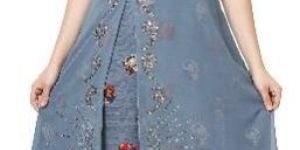 Swarovski Work Front Slit Designer Grey Kurti