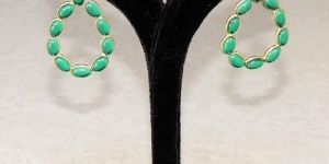 Plated Bezel Emerald Quartz Ear Post Stud Earrings