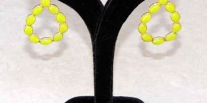 Plated Bezel Prehnite Chalcedony Ear Post Stud Earrings