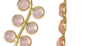Rose Quartz Cab Round Stud Drop Earring Bezel Jewelry