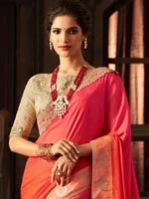 Stylish Dark Pink And Orange Silk Saree