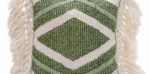 White Green Diamond Design Cushion Cover