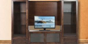 WOODEN TV UNIT WITH GLASS CABINET