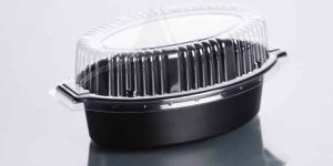 500 Gms Black Oval Tray with Clear Lid