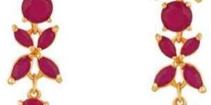 Ruby Stone Gold Plated Dangler Earrings