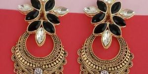 Tanishka Fashions Black Kundan Stone Dangler Earrings