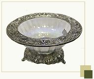 White Decorative Glass Bowl with Silver Antique Work