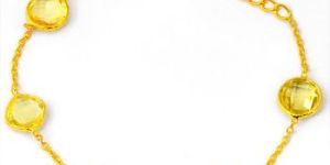 Sterling Silver 14k Gold Plated Citrine Gemstone Bracelet