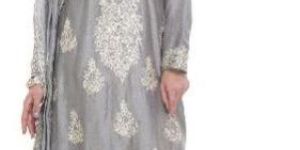 Grey Hand Embroidered Pure Silk Suit Material