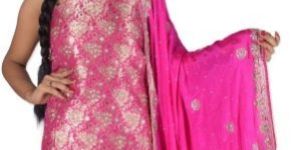 Pink Hand Embroidered Pure Silk Suit Material
