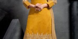 Yellow Hand Embroidered Pure Silk Suit Material