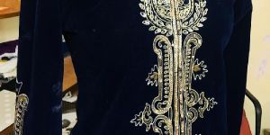 Hand Embroidered Bell Sleeve Velvet Jacket