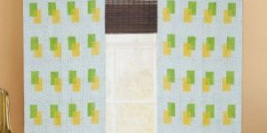 White-Green-Yellow Cotton Hand-Block Printed Curtain