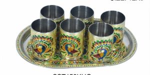 Gold Meenakari Serving Tray