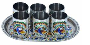 Silver Meenakari Serving Tray