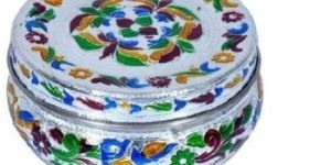 Silver Meenakari Steel Box