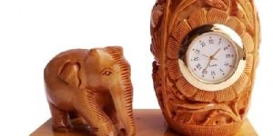 Wooden Elephant with Pen Holder Watch