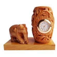 Wooden Elephant with Pen Holder Watch Table Top Gift