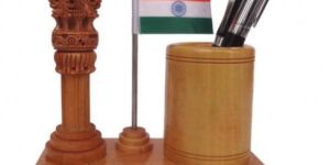 Wooden Pen Holder Ashoka Pillar with Flag