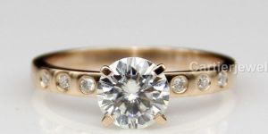 White Round Cut Moissanite Rose Gold Plated Wedding Rings in 925 Silver