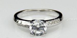White Round Moissanite Knife Edge Engagement Ring in 925 Sterling Silver