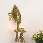 Wall Hanging Ganesha Lamp Brass Metal Traditional Hand Made Wall Decor