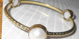 Gold Plated Natural Pearl Stacking Bangle