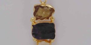 Raw Citrine, Crystal Quartz And Black Tourmaline Gemstone Pendant