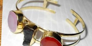 Red Onyx And Garnet Gemstone Cuff Bracelet