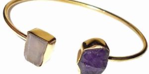 Rose Quartz and Amethyst Gemstone Cuff Bangle