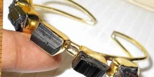 Rough Black Tourmaline Gemstone Cuff Bracelet