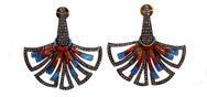Fan Design Silver Gold Plated Silver Blue Red Enamel Earring