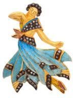 Gold Plated Silver Lady Pendant Cum Brooch with Single Cut Diamond Blue Enamel