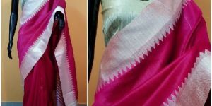 Pink Plain Raw Silk Sarees