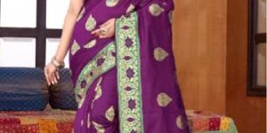 Purple Printed Meenakari Banarasi Sarees