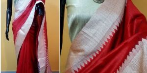 Red Plain Raw Silk Sarees