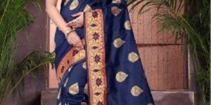 Royal Blue Printed Meenakari Banarasi Sarees