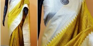 Yellow Plain Raw Silk Sarees