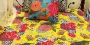 Yellow Floral Kantha Quilt