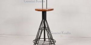 Vintage Industrial Iron Wooden Seat Bar Stool Chair