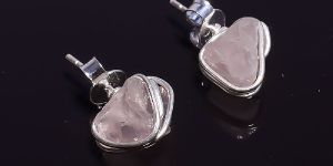 Rose Quartz Raw Gemstone 925 Sterling Silver Stud Earrings