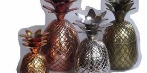 Pineapple Gold Copper Silver Distressed Brass Storage Box
